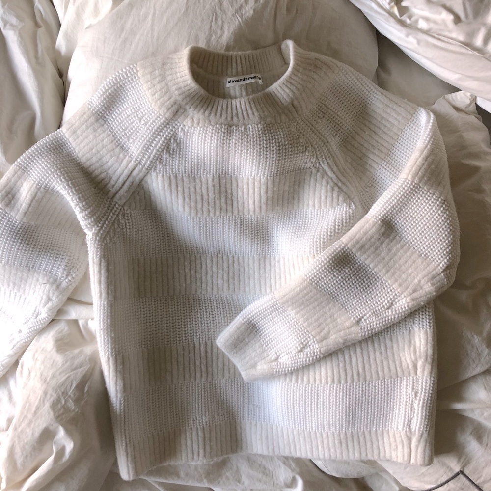 Alexander Wang Cream & White Textured Ribbed Crewneck Sweater